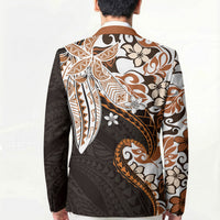 Monstera Plumeria Flowers Orange Blazer Polynesian Pattern