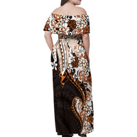 Monstera Plumeria Flowers Orange Family Matching Off Shoulder Maxi Dress and Hawaiian Shirt Polynesian Pattern