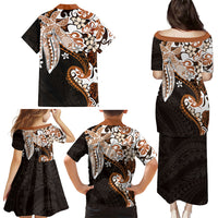 Monstera Plumeria Flowers Orange Family Matching Puletasi and Hawaiian Shirt Polynesian Pattern