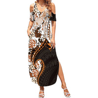 Monstera Plumeria Flowers Orange Family Matching Summer Maxi Dress and Hawaiian Shirt Polynesian Pattern
