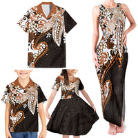 Monstera Plumeria Flowers Orange Family Matching Tank Maxi Dress and Hawaiian Shirt Polynesian Pattern