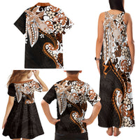 Monstera Plumeria Flowers Orange Family Matching Tank Maxi Dress and Hawaiian Shirt Polynesian Pattern