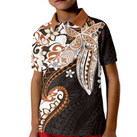 Monstera Plumeria Flowers Orange Kid Polo Shirt Polynesian Pattern