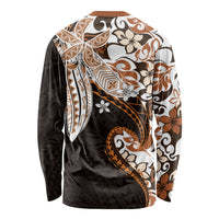 Monstera Plumeria Flowers Orange Long Sleeve Shirt Polynesian Pattern