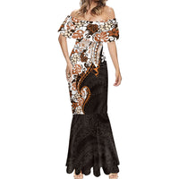 Monstera Plumeria Flowers Orange Mermaid Dress Polynesian Pattern