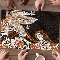 Monstera Plumeria Flowers Orange Puzzle Polynesian Pattern