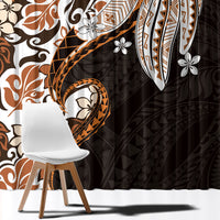 Monstera Plumeria Flowers Orange Window Curtain Polynesian Pattern