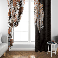 Monstera Plumeria Flowers Orange Window Curtain Polynesian Pattern