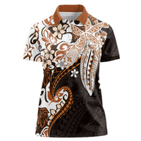 Monstera Plumeria Flowers Orange Women Polo Shirt Polynesian Pattern