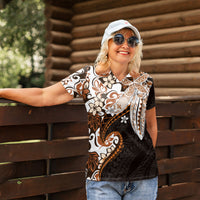 Monstera Plumeria Flowers Orange Women Polo Shirt Polynesian Pattern