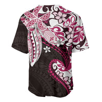 Monstera Plumeria Flowers Pink Baseball Jersey Polynesian Pattern