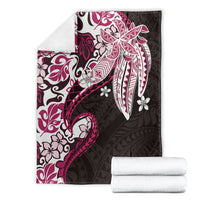 Monstera Plumeria Flowers Pink Blanket Polynesian Pattern