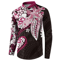 Monstera Plumeria Flowers Pink Button Sweatshirt Polynesian Pattern