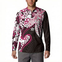 Monstera Plumeria Flowers Pink Button Sweatshirt Polynesian Pattern
