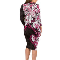 Monstera Plumeria Flowers Pink Family Matching Long Sleeve Bodycon Dress and Hawaiian Shirt Polynesian Pattern LT01 - Polynesian Pride