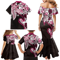 Monstera Plumeria Flowers Pink Family Matching Mermaid Dress and Hawaiian Shirt Polynesian Pattern LT01 - Polynesian Pride