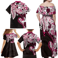 Monstera Plumeria Flowers Pink Family Matching Off Shoulder Maxi Dress and Hawaiian Shirt Polynesian Pattern