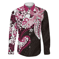 Monstera Plumeria Flowers Pink Family Matching Puletasi and Hawaiian Shirt Polynesian Pattern