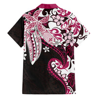 Monstera Plumeria Flowers Pink Family Matching Short Sleeve Bodycon Dress and Hawaiian Shirt Polynesian Pattern LT01 - Polynesian Pride