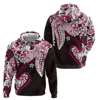 Monstera Plumeria Flowers Pink Hoodie Polynesian Pattern