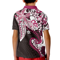 Monstera Plumeria Flowers Pink Kid Polo Shirt Polynesian Pattern