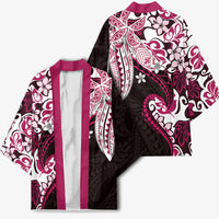 Monstera Plumeria Flowers Pink Kimono Polynesian Pattern