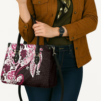 Monstera Plumeria Flowers Pink Leather Bag Polynesian Pattern
