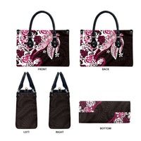 Monstera Plumeria Flowers Pink Leather Bag Polynesian Pattern
