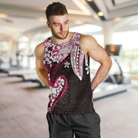 Monstera Plumeria Flowers Pink Men Tank Top Polynesian Pattern