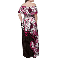 Monstera Plumeria Flowers Pink Off Shoulder Maxi Dress Polynesian Pattern