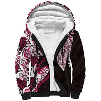 Monstera Plumeria Flowers Pink Sherpa Hoodie Polynesian Pattern