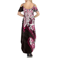 Monstera Plumeria Flowers Pink Summer Maxi Dress Polynesian Pattern
