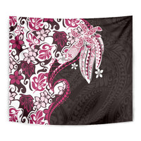 Monstera Plumeria Flowers Pink Tapestry Polynesian Pattern
