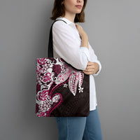 Monstera Plumeria Flowers Pink Tote Bag Polynesian Pattern