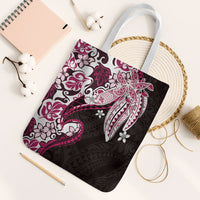 Monstera Plumeria Flowers Pink Tote Bag Polynesian Pattern