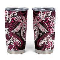 Monstera Plumeria Flowers Pink Tumbler Cup Polynesian Pattern