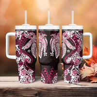 Monstera Plumeria Flowers Pink Tumbler With Handle Polynesian Pattern