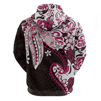 Monstera Plumeria Flowers Pink Zip Hoodie Polynesian Pattern