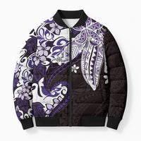 Monstera Plumeria Flowers Purple Bomber Puffer Jacket Polynesian Pattern