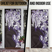 Monstera Plumeria Flowers Purple Door Cover Polynesian Pattern