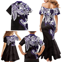Monstera Plumeria Flowers Purple Family Matching Mermaid Dress and Hawaiian Shirt Polynesian Pattern LT01 - Polynesian Pride