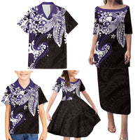 Monstera Plumeria Flowers Purple Family Matching Puletasi and Hawaiian Shirt Polynesian Pattern
