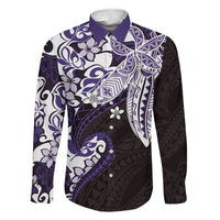 Monstera Plumeria Flowers Purple Family Matching Puletasi and Hawaiian Shirt Polynesian Pattern