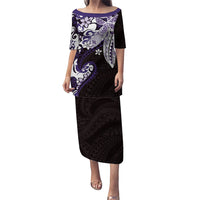 Monstera Plumeria Flowers Purple Family Matching Puletasi and Hawaiian Shirt Polynesian Pattern