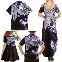 Monstera Plumeria Flowers Purple Family Matching Summer Maxi Dress and Hawaiian Shirt Polynesian Pattern