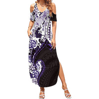 Monstera Plumeria Flowers Purple Family Matching Summer Maxi Dress and Hawaiian Shirt Polynesian Pattern
