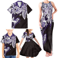 Monstera Plumeria Flowers Purple Family Matching Tank Maxi Dress and Hawaiian Shirt Polynesian Pattern LT01 - Polynesian Pride