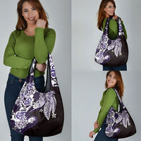 Monstera Plumeria Flowers Purple Grocery Bag Polynesian Pattern