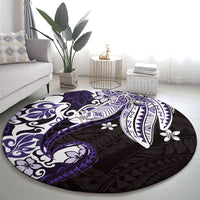 Monstera Plumeria Flowers Purple Round Carpet Polynesian Pattern