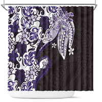 Monstera Plumeria Flowers Purple Shower Curtain Polynesian Pattern